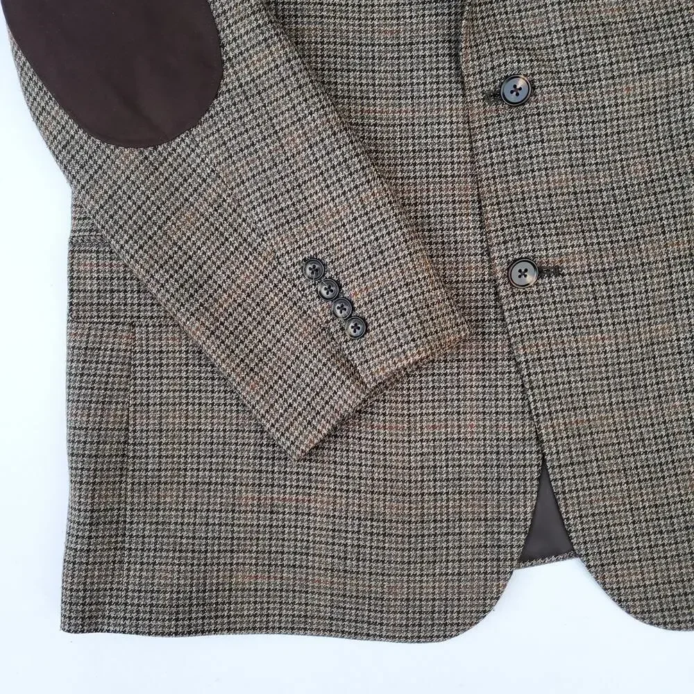 Saddlebred Blazer Sport Coat Academia Wool Blend Elbow Patch Houndstooth 48R